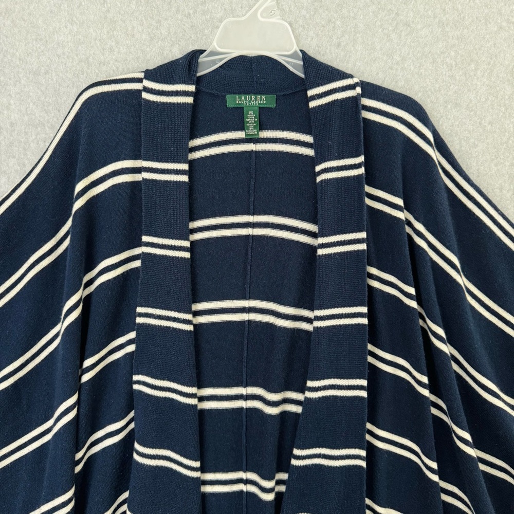 Lauren Ralph Lauren Silk Cashmere Poncho Sweater Blue White Striped Small Petite - Picture 2 of 16